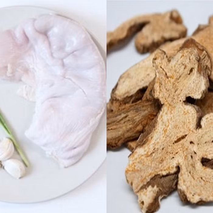 2. Dạ dày, ngọc trúc, hoa hòe. Dạ dày lợn 1 cái, hoa hoè 12g, ngọc trúc 12g, gạo tẻ 100g. Dạ dày lợn làm sạch thái miếng; sắc kỹ hoa hoè và ngọc trúc lấy nước ninh với dạ dày và gạo tẻ thành cháo, khi được chế thêm gia vị, chia ăn vài lần trong ngày. Bài thuốc dùng cho những người bị ung thư dạ dày thượng vị.