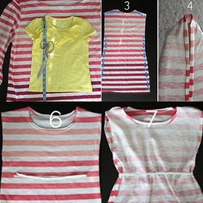 Váy liền thân. Kiểu váy này khó nhất là phần thân. Sau khi đã cắt phần thân váy và may ráp hai mảnh vào xong xuôi thì mẹ lộn trái váy ra ngoài, khâu ráp 2 đầu chun lại với nhau sau đó mới lồng vào thân váy để cố định nó lại. Ảnh: DIYreddit.