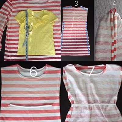 Váy liền thân. Kiểu váy này khó nhất là phần thân. Sau khi đã cắt phần thân váy và may ráp hai mảnh vào xong xuôi thì mẹ lộn trái váy ra ngoài, khâu ráp 2 đầu chun lại với nhau sau đó mới lồng vào thân váy để cố định nó lại. Ảnh: DIYreddit.