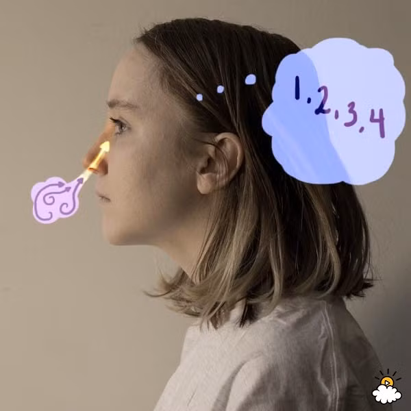 Bước 3: Hít thở bằng mũi. Bạn hãy ngậm miệng lại và thở bằng mũi khoảng 4 nhịp. Các chuyên gia cho rằng, đây là cách thở tốt nhất bởi vì không khí đi vào chậm hơn khiến cho cơ thể có thời gian lấy oxy.