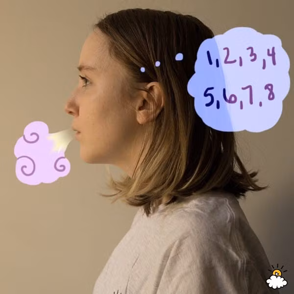 Bước 5: Thở bằng miệng. Tiếp theo, bạn nhẹ nhàng thổi hết không khí ra bằng miệng khoảng 8 nhịp, cố gắng thở càng chậm càng tốt (bạn cũng có thể hơn 8 nhịp).