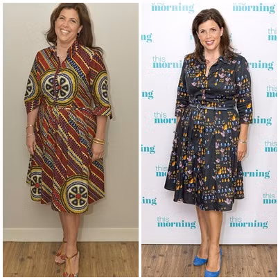 Kirstie Allsopp. Được ca ngợi với thân hình đồng hồ cát chuẩn. Năm 2015, cô đã rất béo. Chỉ trong 1 năm cô giảm được 13kg. Cô đã nhờ sự giúp đỡ của chuyên gia dinh dưỡng, cắt giảm thực phẩm chế biến và đường trong các bữa ăn.