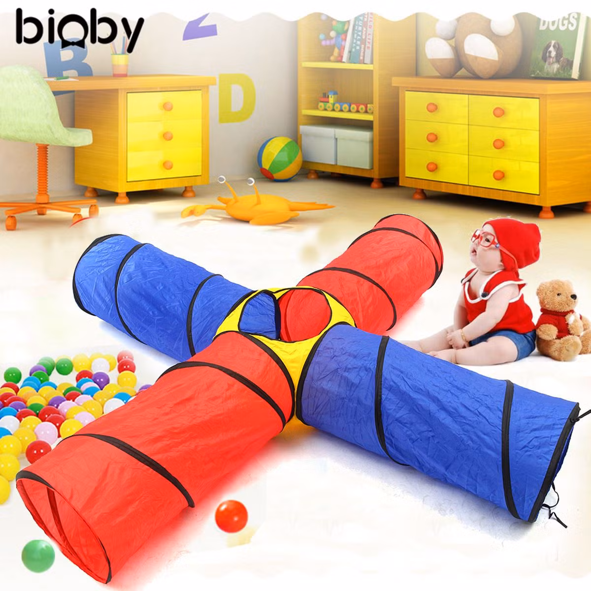 Kẻ vạch xuất phát và vạch đích. Đặt bánh ở vạch xuất phát rồi hướng dẫn bé dùng ống hút thổi sao cho quả bóng lăn theo dải băng trắng, chui qua đường hầm để về đích. Ai về đích trước tiên là người chiến thắng. Chắc chắn trẻ sẽ vô cùng hứng thú với cuộc đua cùng bố mẹ. Ảnh: AliExpress.com.