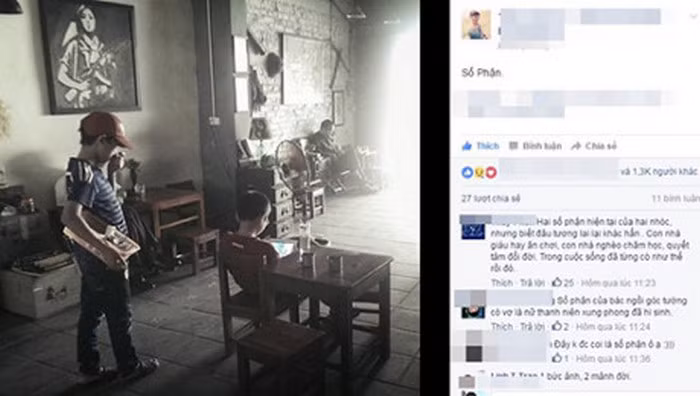 Một bức ảnh khác chụp hai em nhỏ, một đi bán hàng rong, em kia ngồi chơi máy tính bảng được chia sẻ trên diễn đàn cũng thu hút sự chú ý đặc biệt từ dân mạng vì sự chênh lệch giàu nghèo quá lớn. Ảnh: Yannews.