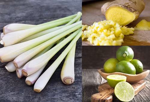 6. Trà chanh sả gừng. Nguyên liệu: Nước, đường phèn, mật ong, gừng, sả, chanh, lá bạc hà, đá. Gừng gọt vỏ, giã nhỏ. Sả thái khúc 5cm. Lá bạc hà rửa sạch. Chanh thái lát mỏng, lấy hết hạt, một số vắt lấy nước cốt. Ảnh: Eva.vn.