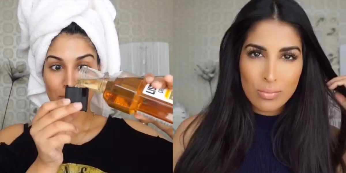 9. Trị tóc nhờn dầu. Hai nguyên liệu chính mà bạn cần có là dầu hạt cây phỉ và nước súc miệng. Lấy một chiếc khăn bông mềm thấm vào hỗn hợp. Rồi đặt khăn bông thấm hỗn hợp lên da đầu sao cho phủ kín toàn bộ phần da đầu của bạn. Ủ tóc như vậy trong khoảng 15 phút, cuối cùng gội đầu sạch lại với nước ấm. Ảnh: phunuvietnam.vn.