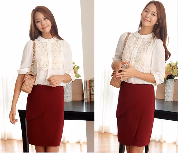 Diện chân váy ôm, bạn gái cũng có thể mix cùng áo sơ mi dáng thụng, dài vừa thoải mái vừa lịch sự hoặc dáng áo body tôn đường cong cơ thể. Ảnh: pda.vietbao.vn.