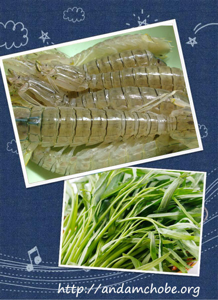 2. Bề bề nấu rau muống. Nguyên liệu: Bề bề, rau muống, gia vị. Bề bề rửa sạch, đem xay với ít muối, nước. Đổ ra tô, thêm 1,5 lít nước, khuấy đều và lọc. Lọc 2 lần bỏ cặn bã. Rau muống nhặt và rửa sạch. Ảnh: andamchobe.com.