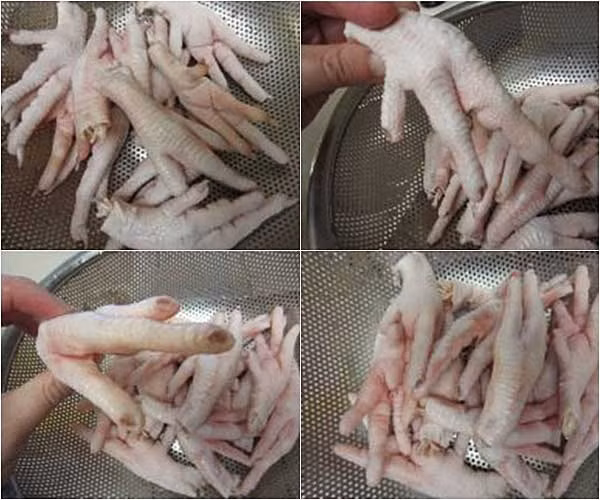 Cho giấm, đường và muối vào nồi nấu sôi với lửa nhỏ cho đến khi đường tan thì tắt bếp. Sau đó để nước giấm, đường thật nguội. Chân gà cắt bỏ móng và phần xương, sau đó rửa qua nước lạnh có pha muối, rồi xả qua nước lạnh nhiều lần cho sạch. Ảnh: VietNamNet.vn.