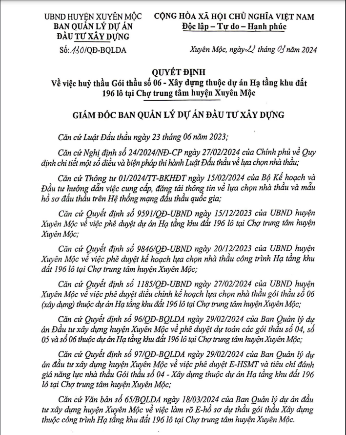 Goi thau xay dung 18 ty, Tin Nghia Xuyen Moc tham du da huy