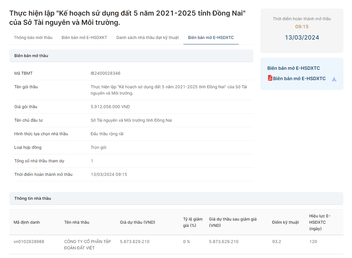 Dat viet co trung goi thau gan 6 ty cua So TN&MT Dong Nai?