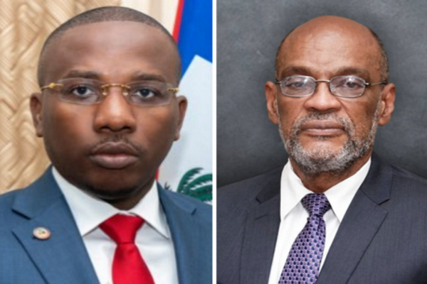 Trong cuộc phỏng vấn trên tờ Washington Post, Thủ tướng lâm thời Haiti Claude Joseph (trái) cho biết ông đã gặp riêng ông Henry (phải) và đồng ý rút lui “vì lợi ích quốc gia”, đồng thời “sẵn sàng chuyển giao quyền lực nhanh nhất có thể”. Ảnh: VV.