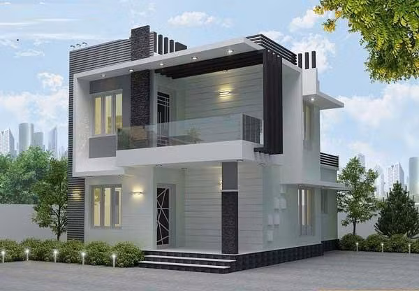 Thiết kế mặt tiền chia 2 nửa làm tăng số lượng phòng ở cũng như diện tích sinh hoạt cho các thành viên trong gia đình.