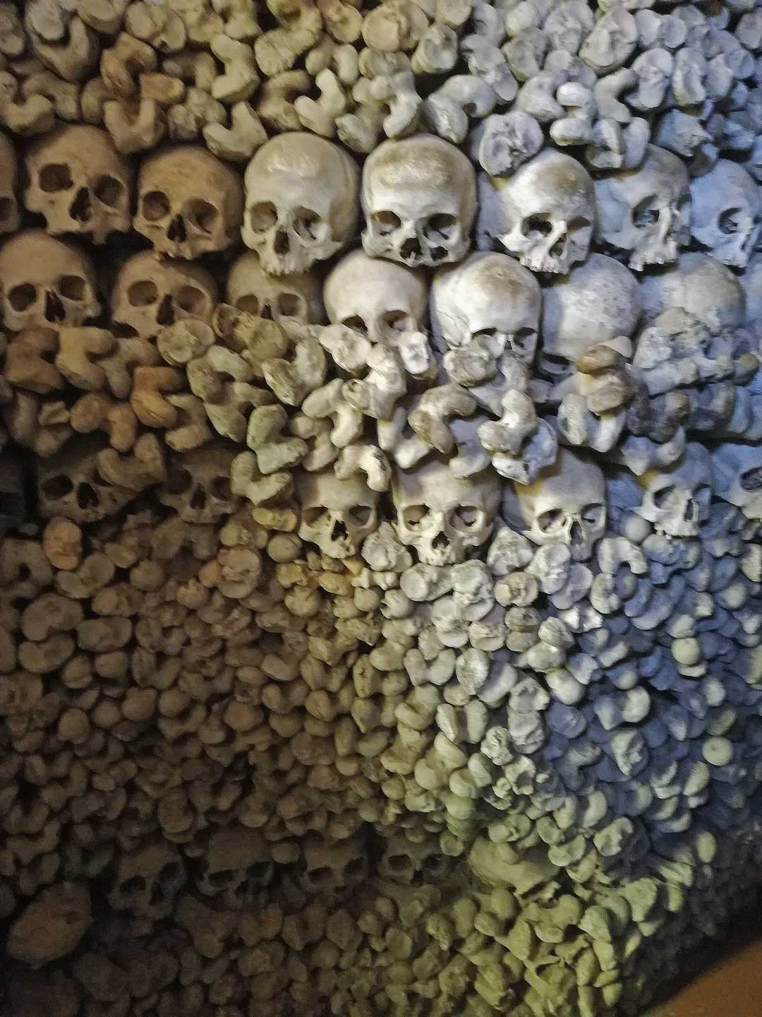 Trong đó, xương sọ và xương chân được sắp xếp tỉ mỉ trên trần và trên tường. Những mảnh xương còn lại được đặt phía sau một cánh cửa bí mật tại hầm mộ dưới chân nhà thờ.