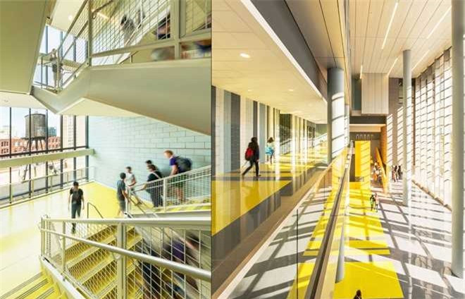 Hành lang rộng là địa điểm lý tưởng để tản bộ dưới ánh nắng lọt qua các cửa sổ. Nó cũng làmthời gian di chuyểngiữa các lớp bớt nhàm chán. Ảnh: Business Insider.