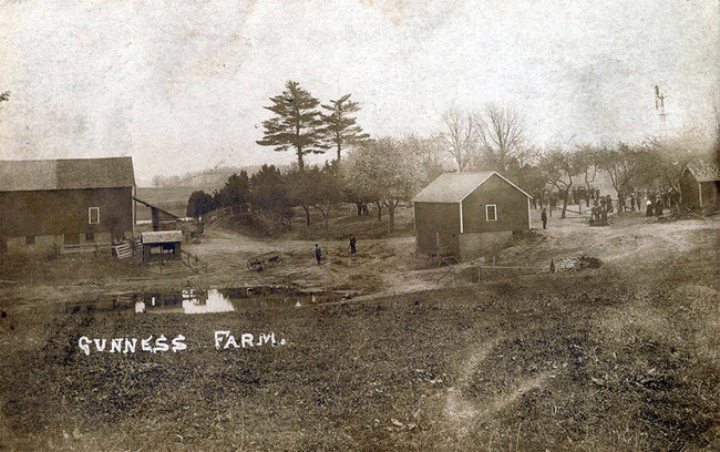 Ray Lamphere - người làm vườn của Gunness bị bắt vì tội gây ra vụ cháy. Tại cơ quan điều tra, người này khai nhận đã giúp góa phụ chôn xác các nạn nhân. Thậm chí, Lamphere còn khai rằng, Gunness đã sát hại một phụ nữ để làm giả cái chết của bản thân. Theo đó, góa phụ sát hại hơn 40 người không bị bắt giữ. Không ai biết số phận của ả như thế nào.