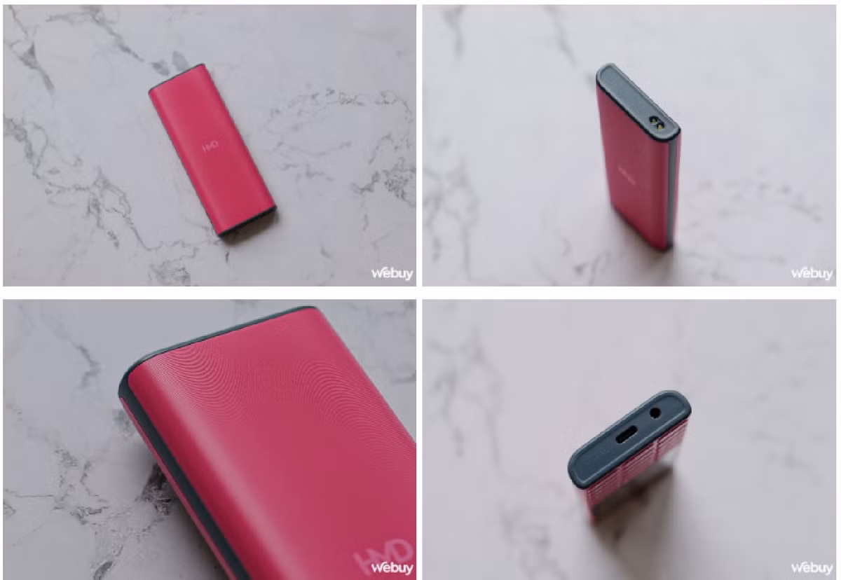 Thân máy hoàn thiện toàn bộ từ nhựa, với mặt lưng được vát cong cho cảm giác cầm nắm thoải mái. Phần viền có màu đen, đáng chú ý, phiên bản này sử dụng cổng sạc USB-C, có jack tai nghe 3.5mm ở dưới và một đèn pin ở cạnh viền trên.