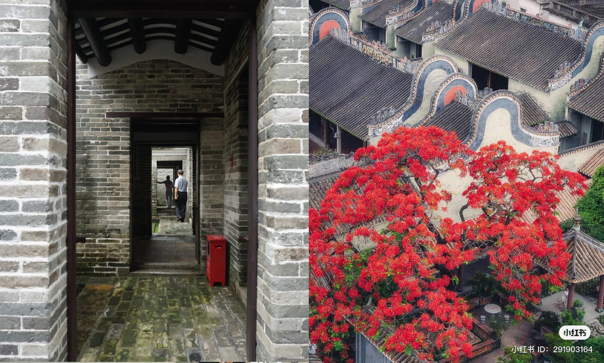 Bên trong nhà hình tai chảo là một cấu trúc điển hình của nhà ở Quảng Đông với "ba gian, hai hành lang". "Ba gian" được hiểu là ba căn phòng xếp hàng, với phòng giữa là phòng khách và hai bên là phòng ngủ.