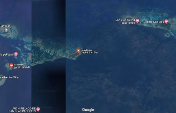 Quần đảo San Blas nằm ngoài khơi phía Bắc của Eo đất Panama gồm 365 hòn đảo riêng lẻ. Trên Google Maps, khu vực trung tâm của quần đảo được phủ một thanh dày màu đen. Trong khi đó, bên phải được che mờ và phần bên trái có thể nhìn thấy rõ.