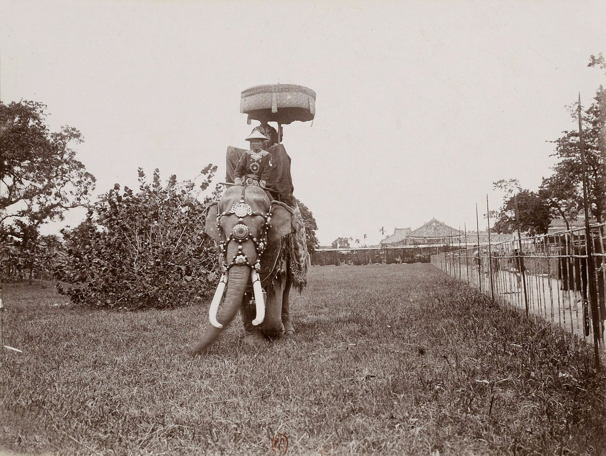 Lính canh cưỡi voi bên trong Hoàng thành Huế.