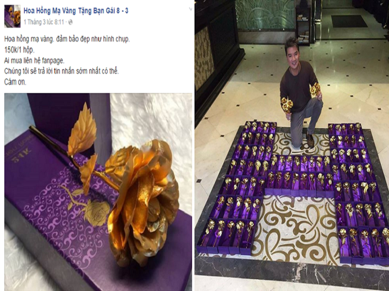 Đàm Vĩnh Hưng cũng chiều chuộng fan. Năm 2016, trên trang cá nhân, nam ca sĩ đăng tải đoạn trạng thái cho biết mình vừa chuẩn bị xong 200 bông hồng vàng 24k, có kèm chữ ký trên lá cành hồng để tặng riêng cho các fan nữ trong đêm nhạc ngày 8/3. Ảnh: FBNV