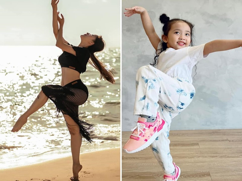 Bé Anna có kiểu tạo dáng gần giống mẹ.