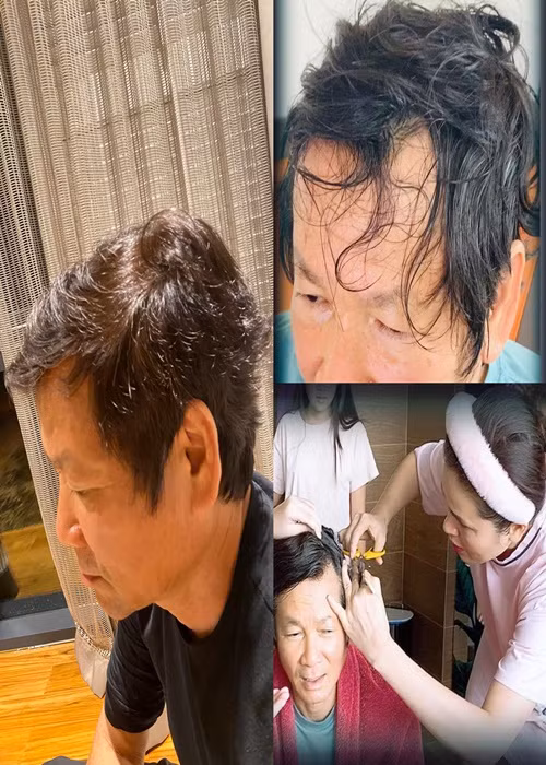 Phương Lê khoe tự tay cắt tóc cho chồng.