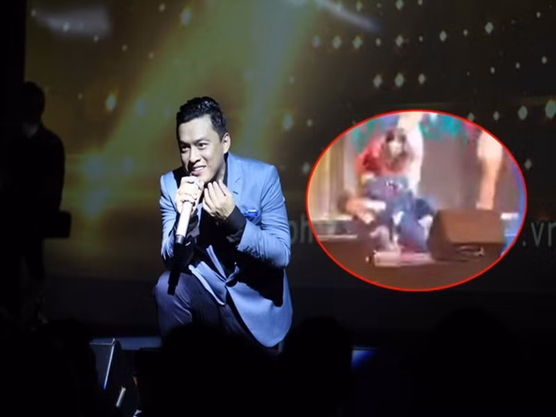 Lam Trường từng “vồ ếch” do sân khấu trơn trượt sau khi có bọt tuyết xà phòng phun. Ảnh: Dân Việt