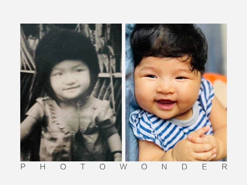 Nữ diễn viên đăng ảnh hồi nhỏ để so sánh với con gái. "Hãy nói rằng "Ta giống nhau đi". À không hả? Mẹ đẻ mướn hả", Lê Bê La viết.