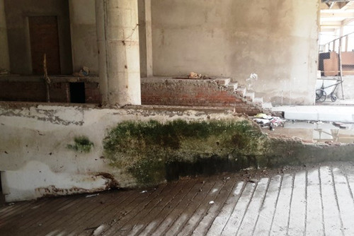 Hiện dự án này chỉ có lác đác vài người thợ thi công xây dựng trong công trường, tiến độ ì ạch. Nhiều hạng mục bên trong tòa chung cư đang xây dở đã mọc rêu từ lâu.