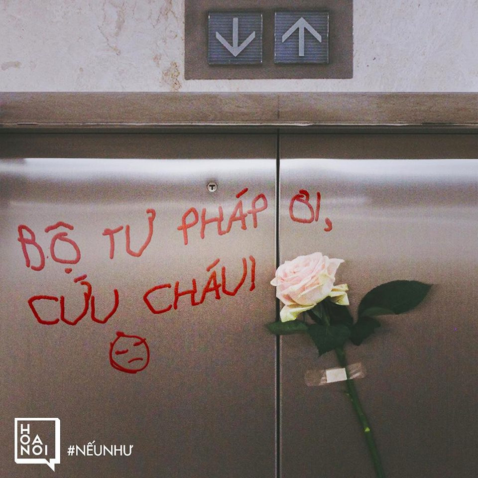 Mới đây, trên một fanpage có tên Hoa Nói, một loạt ảnh kèm theo hashtag #NếuNhư đã được đăng tải. Loạt ảnh chụp cánh cảnh thang máy, bên cạnh là một bong hoa hồng nhỏ được đính lên bằng băng cá nhân, cùng với những dòng chữ gọi tên các ban ngành, đoàn thể màu đỏ tựa như lời kêu cứu của những em bé.