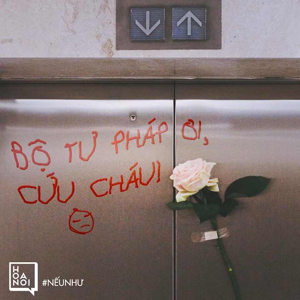 Mới đây, trên một fanpage có tên Hoa Nói, một loạt ảnh kèm theo hashtag #NếuNhư đã được đăng tải. Loạt ảnh chụp cánh cảnh thang máy, bên cạnh là một bong hoa hồng nhỏ được đính lên bằng băng cá nhân, cùng với những dòng chữ gọi tên các ban ngành, đoàn thể màu đỏ tựa như lời kêu cứu của những em bé.