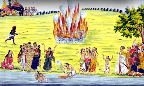 Sati là của phong tục lâu đời của Ấn Độ giáo. Góa phụ buộc phải tự thiêu như một cách hy sinh bản thân để bày tỏ lòng tôn kính với cái chết của chồng.