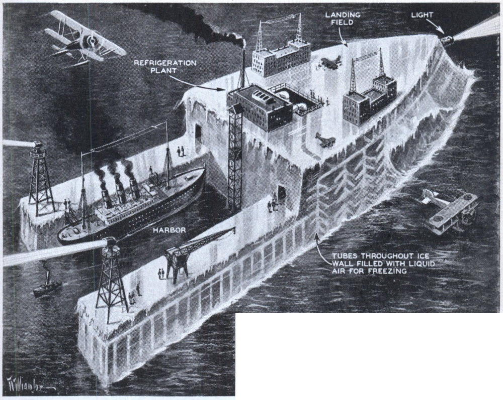 Thiết kế siêu tàu sân bay làm từ băng được nhà khoa học Pyke trình lên Thủ tướng Anh Winston Churchill để nó có thể nhanh chóng được sản xuất.