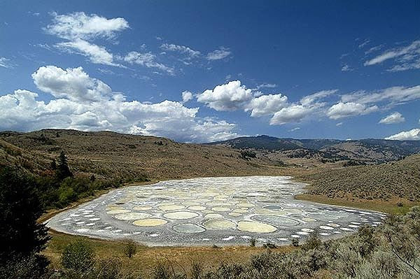 Hồ Chấm Bi (Spotted Lake) nằm ở British Columbia, Canada được biết đến là nơi có chứa rất nhiều loại khoáng chất khác nhau, trong đó có nhiều sulfate và canxi.