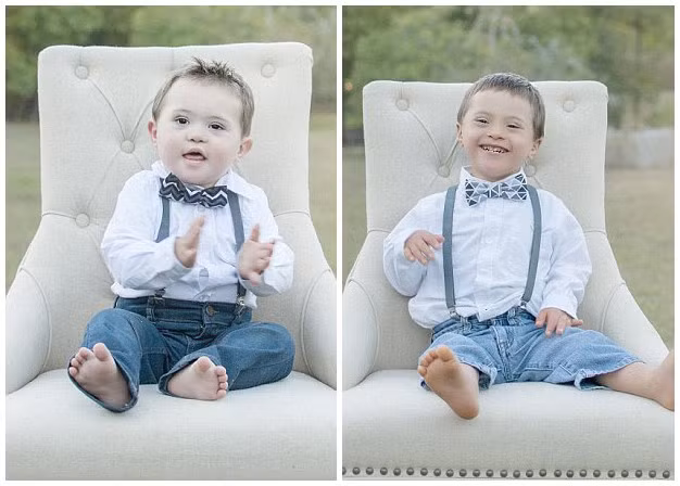 Nụ cười hồn nhiên dường như xóa tan mặc cảm về căn bệnh Down này ở các bé.