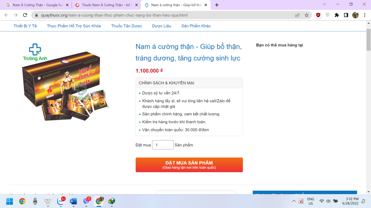 Canh bao: Thu hoi san pham thuc pham bao ve suc khoe Nam A Cuong Than