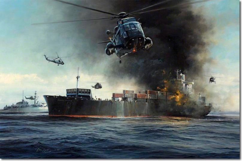 Tuy nhiên, Argentia được cho là nhận thông tin tình báo của Liên Xô nên đã phát hiện ra. Ngày 25/5/1982, hai tiêm kích Super Étendard của Không quân Argentina đã phóng hai quả tên lửa Exocet AM39 vào tàu SS Atlantic Conveyor.