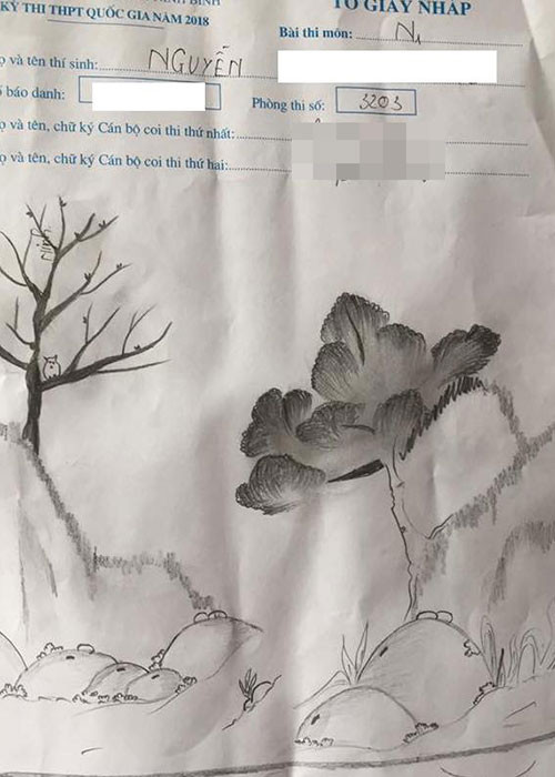 Với những thí sinh có năng khiếu vẽ, dành thời gian vẽ cảnh non nước hữu tình cũng là một cách giết thời gian.