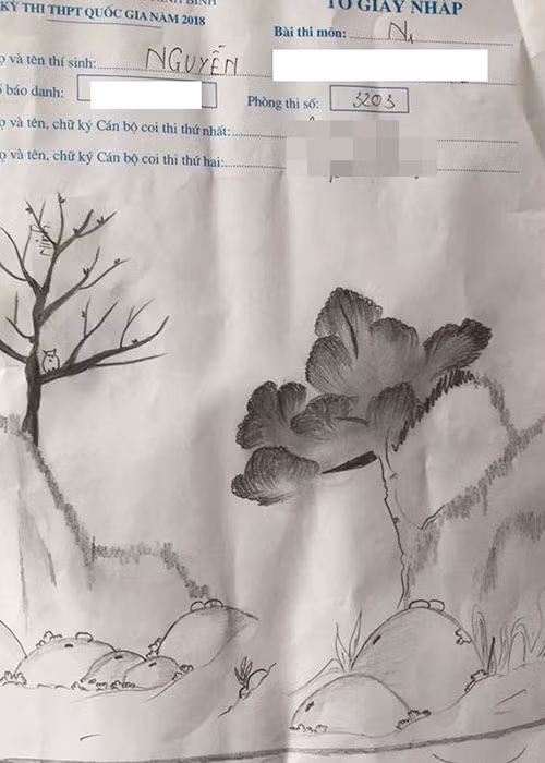 Với những thí sinh có năng khiếu vẽ, dành thời gian vẽ cảnh non nước hữu tình cũng là một cách giết thời gian.