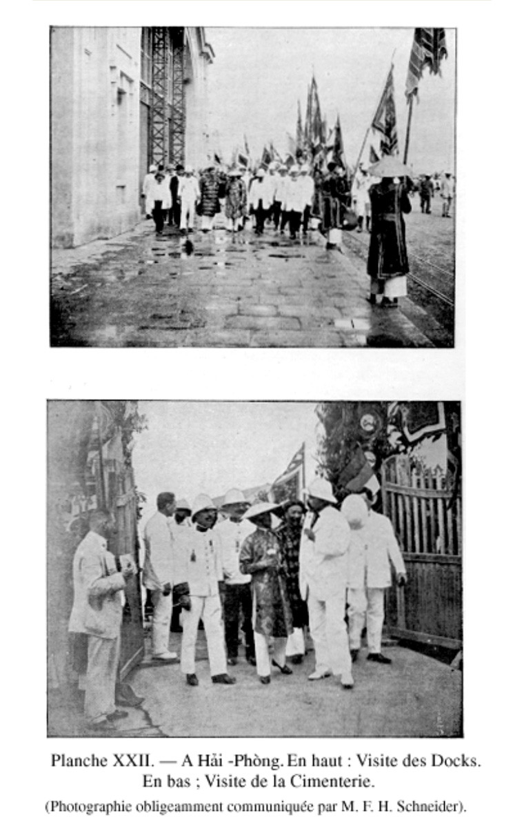 Ảnh trên: Vua Khải Định thăm cảng Hải Phòng. Ảnh dưới: Vua thăm nhà máy xi măng Hải Phòng. Ảnh tư liệu.