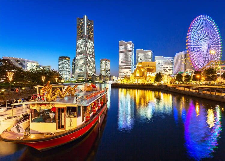 Thành phố Yokohama. Nằm ở phía Nam của Thủ đô Tokyo với bờ biển đẹp quyến rũ, các du khách tới Yokohama có thể nhìn ngắm bến cảng từ những chiếc xe buýt đường thủy hoặc ở trên đỉnh của vòng đu quay đặc trưng. (Nguồn: Live Japan).