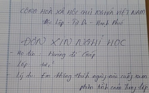 Cuoi ngat la don xin nghi hoc vi ly do day bat ngo cua nam sinh