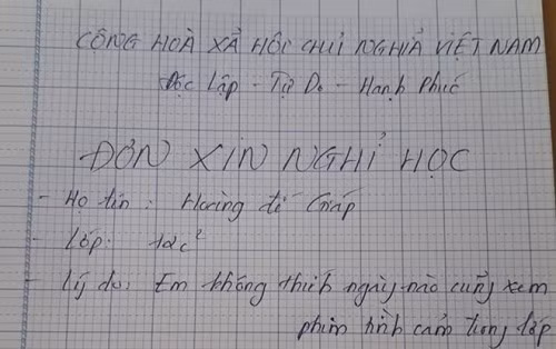 Cuoi ngat la don xin nghi hoc vi ly do day bat ngo cua nam sinh