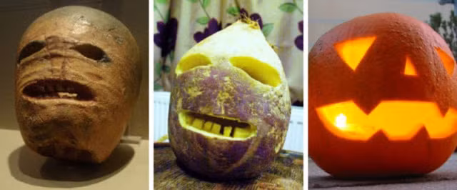 Về sau, người ta đổi củ cải thành bí ngô vì nhận thấy thứ quả màu da cam này khá phổ biến ở Bắc Mỹ nên được sử dụng làm đèn lồng mỗi dịp Halloween.