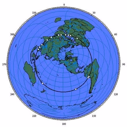 Thậm chí, Đại kim tự tháp Giza còn kết nối với hàng loạt công trình nổi tiếng thế giới tạo thành hình tròn kỳ lạ bao gồm: kim tự tháp Giza (Ai Cập), ốc đảo Siwa (Ai Cập), cao nguyên đá sa thạch Tassili n'Ajjer (sa mạc Sahara), quần thể kim tự tháp Paratoari (Peru), thành cổ Ollantaytambo (Peru), Machu Picchu (Peru), đường kẻ Nazca (Peru), Đảo Phục Sinh (Chile), Đảo Aneityum, Đền Preah Vihear (Campuchia), Di chỉ Sukhothai (Thái Lan), Thị trấn Pyay (Myanmar), Đền Khajuraho (Ấn Độ), Di tích Mohenjo Daro (ở Pakistan),thành cổ của người Ba Tư Persepolis, Thành phố cổ Ur (Iraq) và Thành phố cổ Petra (Jordan).