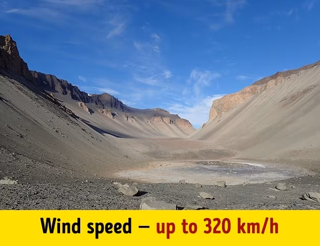 Nhiều người tin rằng, nơi khô nhất trên thế giới là sa mạc Atacama ở Chile - địa điểm không mưa trong suốt nghìn năm qua. Tuy nhiên, sự thật là thung lũng McMurdo Dry ở Nam Cực mới là nơi khô hạn nhất khi không mưa trong gần 2 triệu năm. Gió ở đây có thể đạt tốc độ tới 320 km/h.