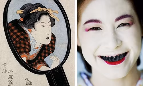 Răng đen của người Nhật Bản xưa. Phong tục nhuộm răng đen ở Nhật được phổ biến cho đến cuối thế kỷ 19. Ngày nay, bạn chỉ có thể nhìn thấy răng đen trong các vở kịch sân khấu. Việc làm này không chỉ có chức năng trang trí mà nó còn bảo vệ răng. Thuốc nhuộm gồm sắt và quả óc chó trộn lẫn với axit axetic.