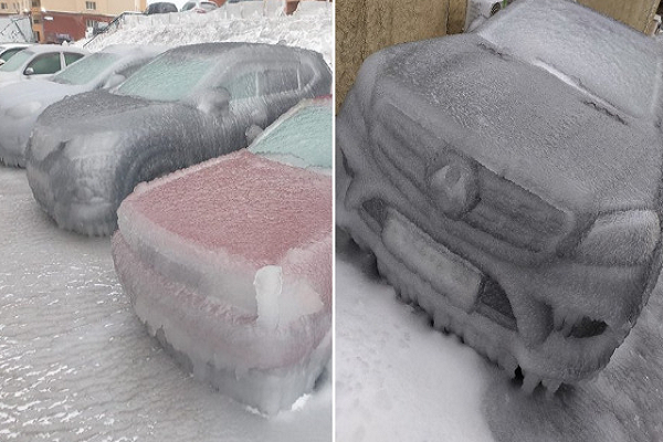 Những bức ảnh được đăng tải trên mạng dưới đây phần nào cho thấy nước Nga đang trải qua mùa đông lạnh giá như thế nào. Ảnh: Những chiếc ô tô "đóng băng" tại Vladivostok. (Nguồn ảnh: Boredpanda/Twitter/Russia Beyond)