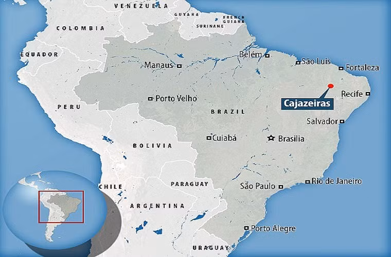 Vị trí xảy ra vụ xả súng tại hộp đêm ở Brazil hôm 27/1 trên bản đồ.